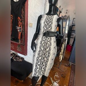 Designer Roberto Cavalli Python-Jacquard Midi Snake Skin Cocktail Animal Dress